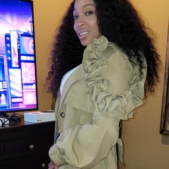 Ruffled Sleeve Trench Coat - Picture 3 of 3